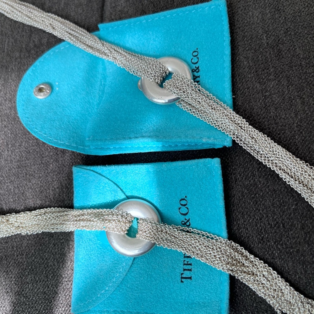 Tiffany & Co. Silver Mesh Necklace with Blue Pouch